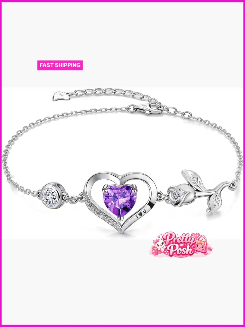 1CT Rose Heart Moissanite Sapphire Ruby Emerald Bracelet S925 Silver 18K White